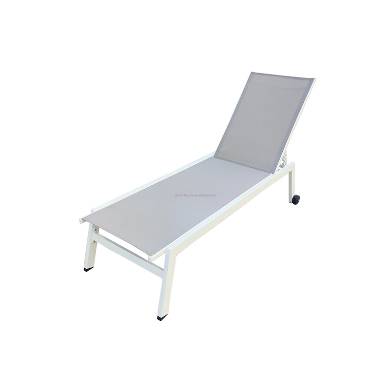 Outdoor Aluminum Garden Sun Lounger Pool Furniture Sunbed Beach Chaise Lounge Sling Patio Day Bed KD With Wheel