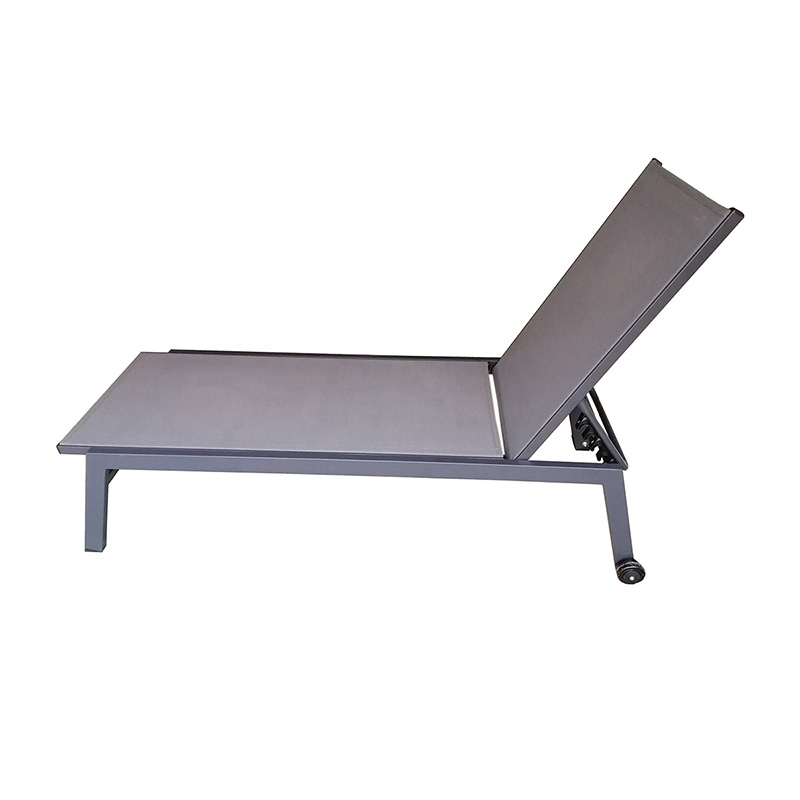 Outdoor Aluminum Pool Furniture Garden Sun Lounger Sunbed Chair Beach Chaise Lounge Sling Day Bed KD With Wheel