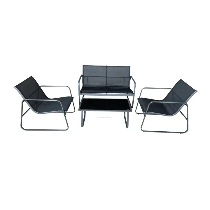 4PCS Metal Outdoor Patio Terrace Furniture Set With 4 Seats,2 KD Single Chairs, 1 KD Double Chair(2)