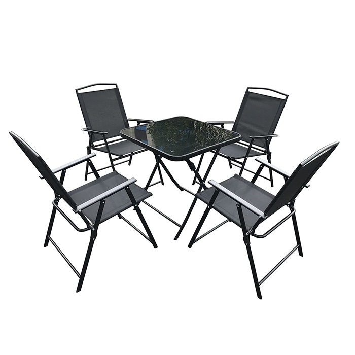5 Pieces Outdoor Garden Furniture Patio foldable iron Garden Set 4 Seats Square Table
