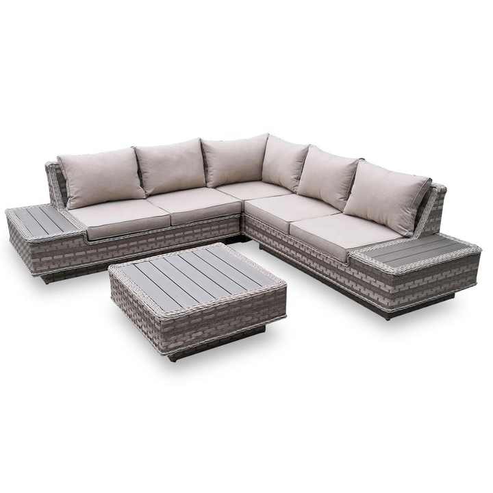 Outdoor Luxury Patio Poly Rattan Lounges Corner Garden Sofas with Side Tables