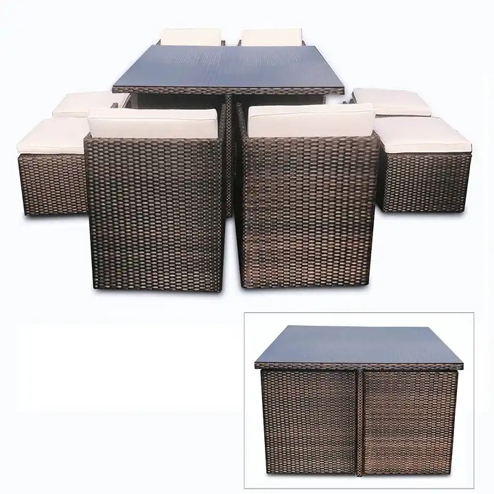 Outdoor Space Saving Florabest 9 Piece 8 Seater Rattan Wicker Sectional Dining Patio Garden Furniture Rattan Cube Set