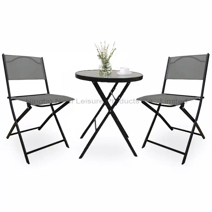 3 Piece Space Saving Modern Metal Iron Folding Foldable Outdoor Chairs Table Garden Furniture Balcony Patio Bistro Set