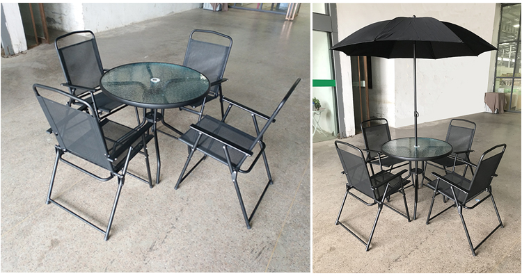 6 Piece Modern Outdoor Promotional Out door Dining Metal Folding Table Chair Garden Patio Outdoor Furniture with Umbrella