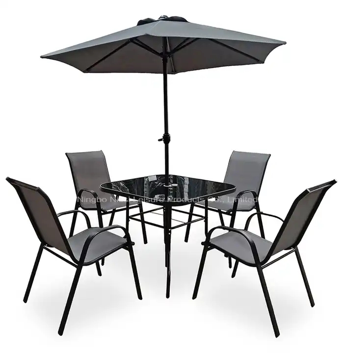 6 Piece Outdoor Metal Iron Patio Set Patio Garden Table Chair Outdoor Furniture with Umbrella
