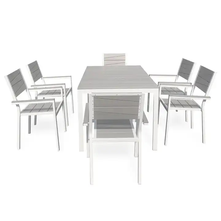 2021 Outdoor Aluminum Metal WPC 6 seater Dining Terrace Garden Patio Furniture Set