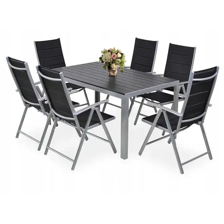 2022 Outdoor Aluminum Aluminium Metal Sling Chairs Folding Dining Terrace Garden Patio Furniture Set