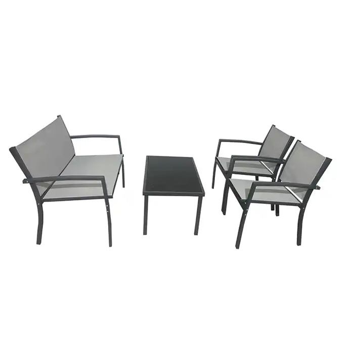 4PCS Metal Steel Garden Outdoor Patio Furniture Set With 4 Seats 2 Single KD Chairs 1 Double KD Chair