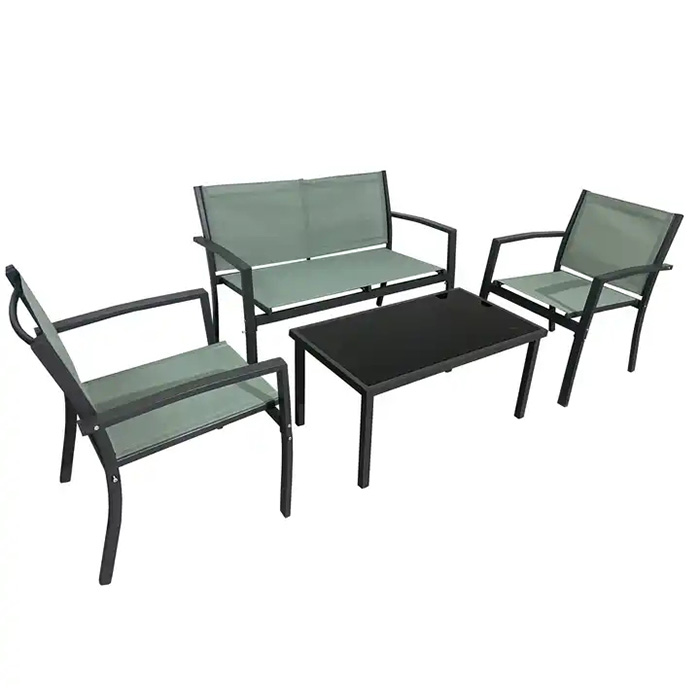 Cheap 4PCS Outdoor Metal Iron Garden Patio Steel Sling Texlin Furniture Set With 4 Seats KD