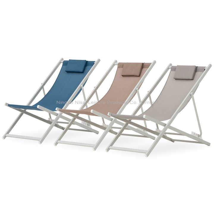 5 Position Outdoor Custom Wholesale Folded Sun Bed Beach Lounge Stainless Steel Reclining Folding Aluminium Deck Chair