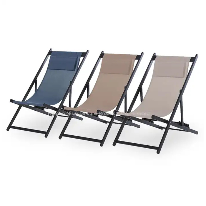 Outdoor Pool Garden Sun Metal Aluminium Foldable Folding Sling Adult Beach Deckchairs Deck Chairs with Pillow