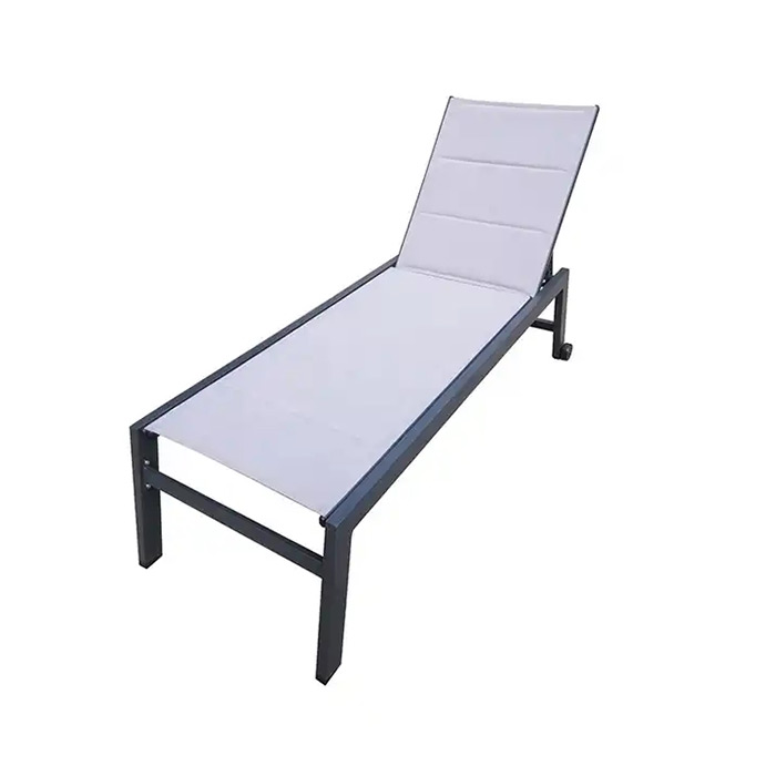 Outdoor Aluminum Pool Furniture Garden Padding Sun Lounger Beach Sunbed Patio Chaise Lounge KD With Wheel