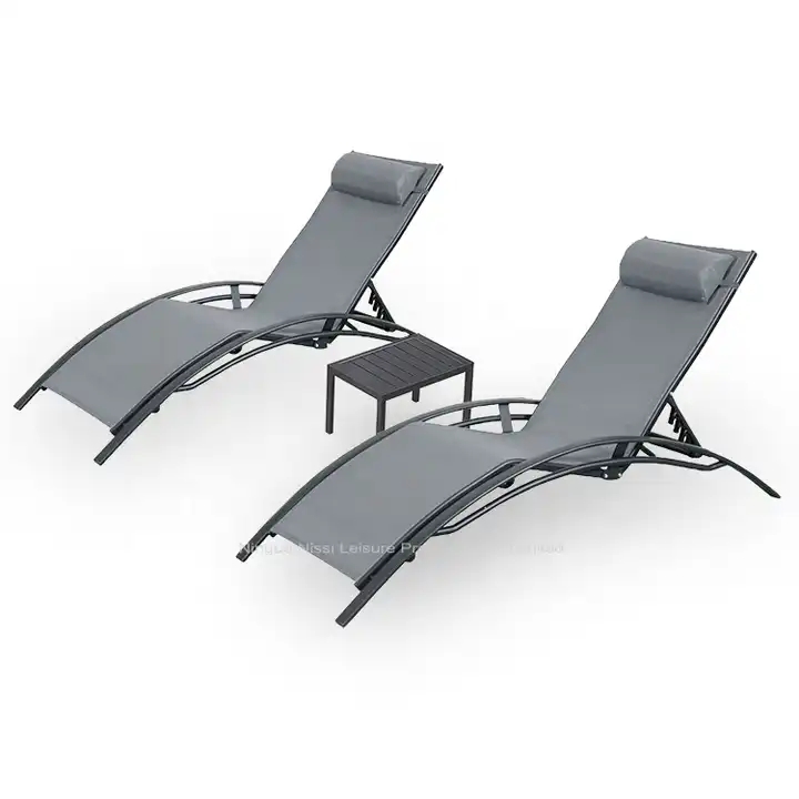 3 Piece Modern Waterproof Garden Patio Pool Outdoor Reclining Sun Lounger Reclining Chaise Lounge Chairs Sets with Table