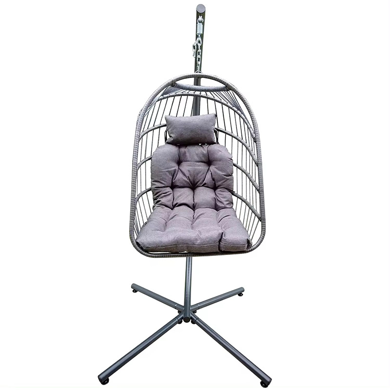High Quality Outdoor Indoor Garden Patio Foldable Metal Steel Frame Hanging Egg Chair With Stand With Rattan Seat