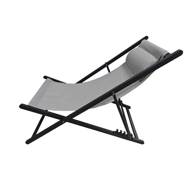 Cheap Outdoor Metal Aluminum Steel Sling Reclining Folding Beach Chair Pool Sun Lounger Deck Chair Teslin Garden Chaise Lounge