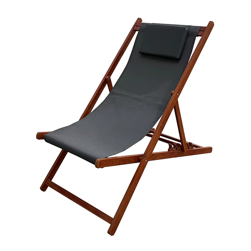 Luxury Outdoor Aluminum Woodgrain Frame Sling Reclining Folding Garden Beach Pool Sun Lounger Deck Chair Beach Chair