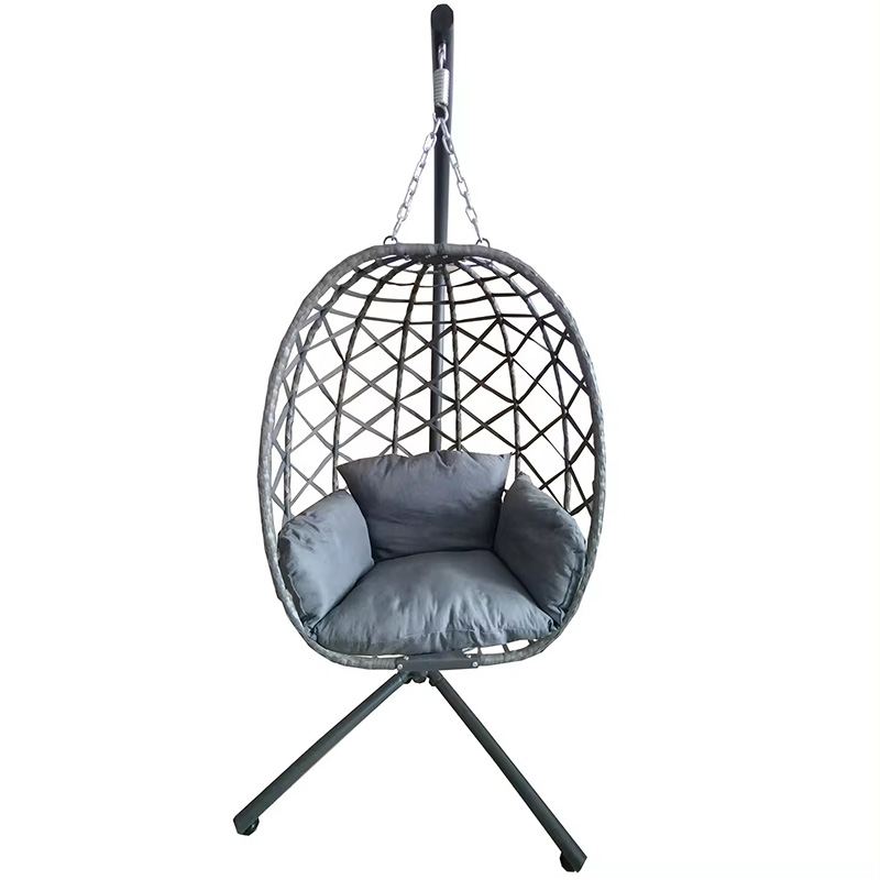 Outdoor Indoor Garden Patio Foldable Metal Steel Frame Rattan Swing Chair Egg Hanging Chair With Stand